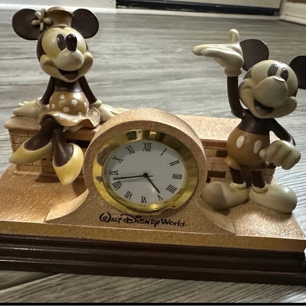 Disney Brown & Cream Clock with Mickey and Minnie